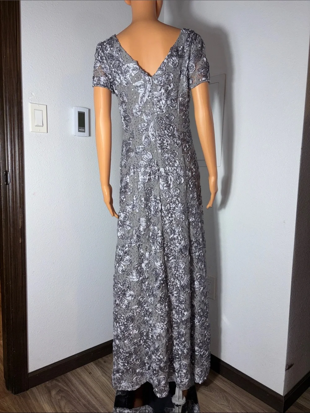 Alex Evenings Silver Floral Sequin Maxi Dress - Picture 4 of 5